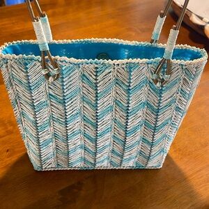 Fair Weather Blue White 100% Paper Bag Shoulder Hand Carry Purse Vintage